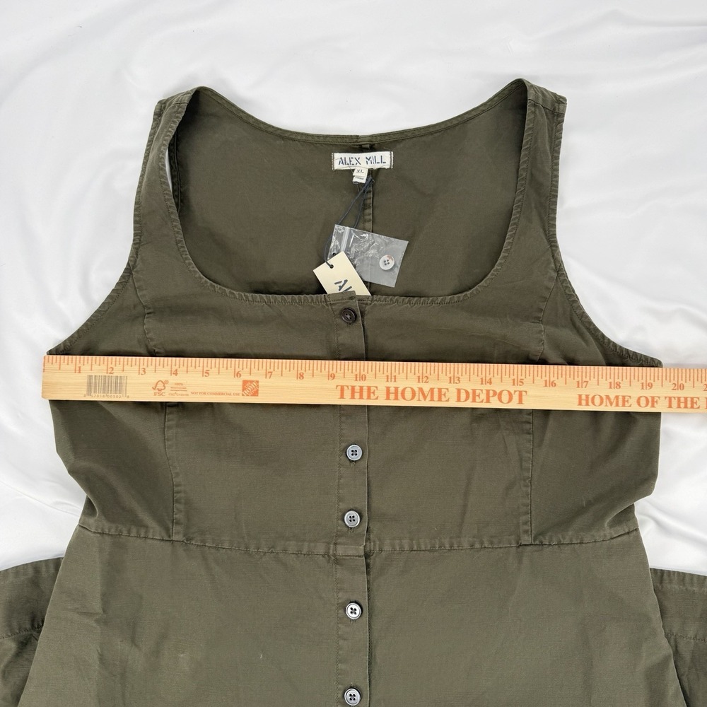 Alex Mill Sz XL Piper Square Neck Cotton Blend Midi Dress Sleeveless Button Down - Picture 6 of 7